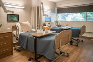 A semi-private room at Central Gardens Post Acute