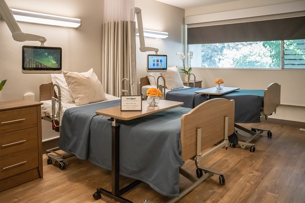 A semi-private room at Central Gardens Post Acute